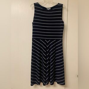 Charter Club Sleeveless Dress Midi Length Navy Blue w/ White Stripes Size Medium